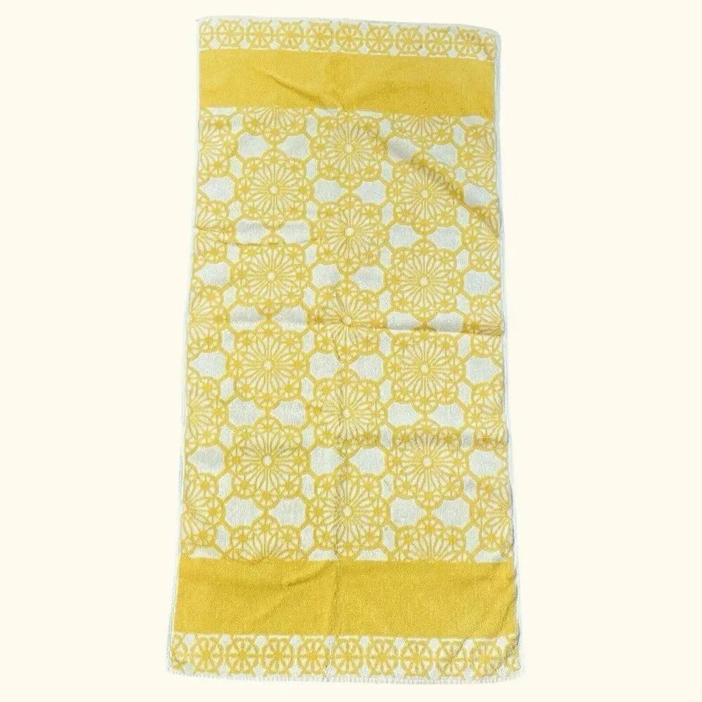 RARE Vintage 1960s Western Germany Move Cotton Yellow White Floral Towel 39 x 19